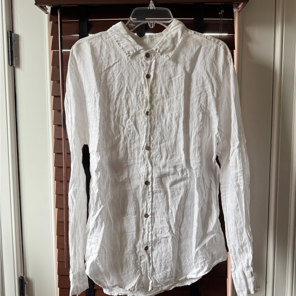 Italian White Linen Button-Up Shirt